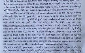 V/v trang facebook mạo danh giáo xứ Thị Nghè