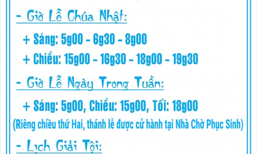 Lịch Sinh hoạt mục vụ của Giáo xứ.